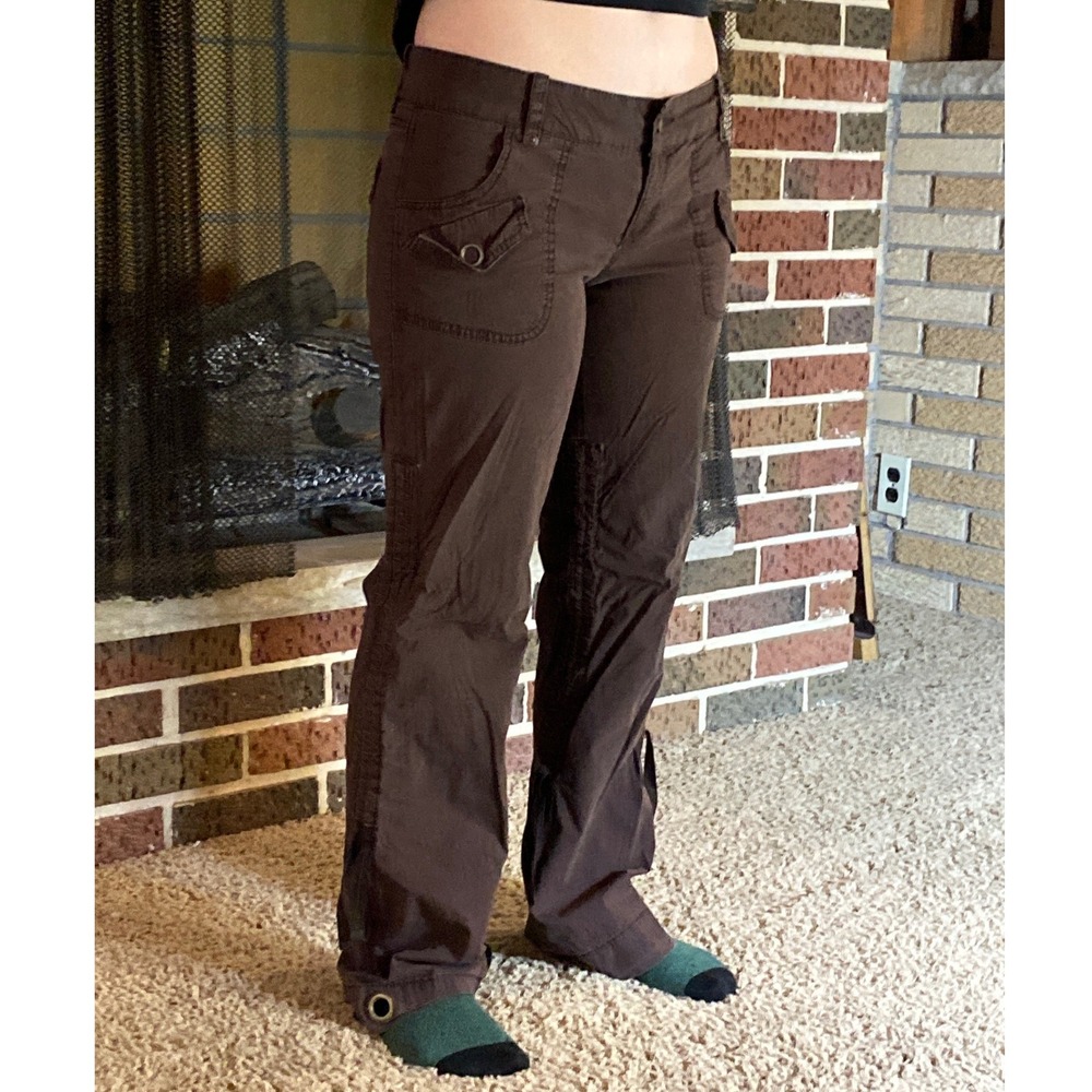 Nori Cargo Pants Low Rise Brown Size 5 Grommet Y2K Gorpcore Grunge 30x30.5